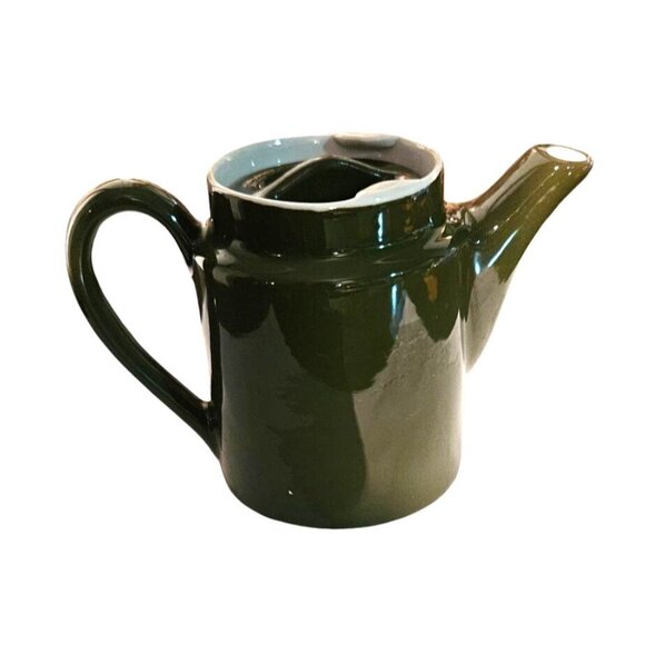 VINTAGE HALL POTTERY RESTAURANT WARE FOREST GREEN CERAMIC GLAZE TEAPOT 4" W/ LID - Picture 2 of 13